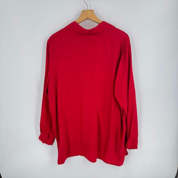 Vintage Avenue 100% Silk Red Button Down Blouse Shirt Long Sleeve 14/16 90s - Picture 2 of 6